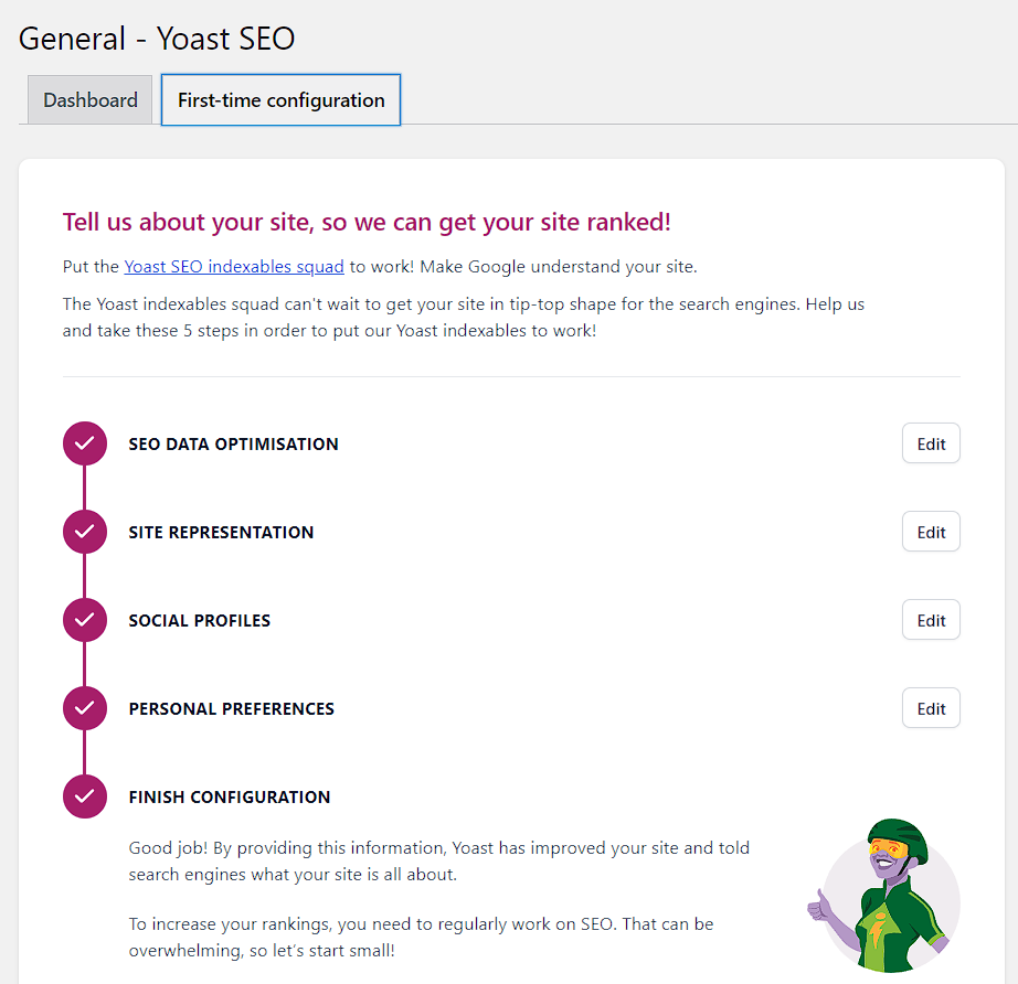 yoast general first time configuration