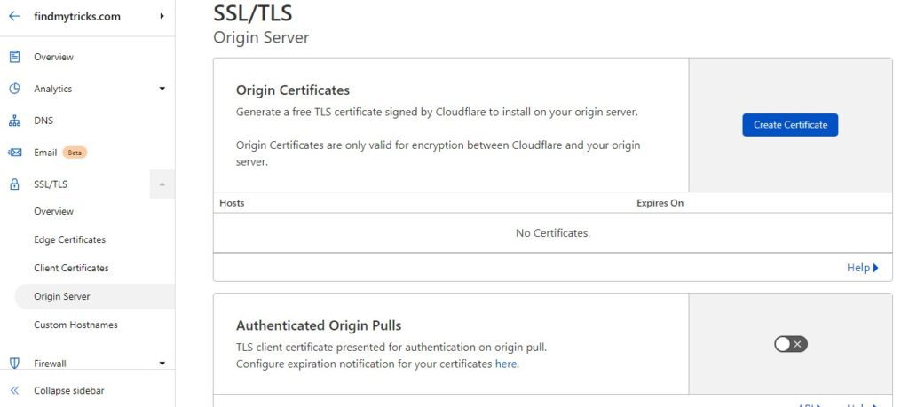 cloudflare origin certificates