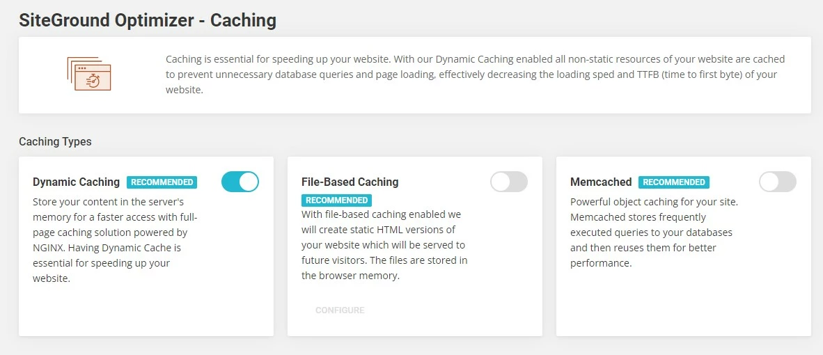 caching settings siteground optimizer