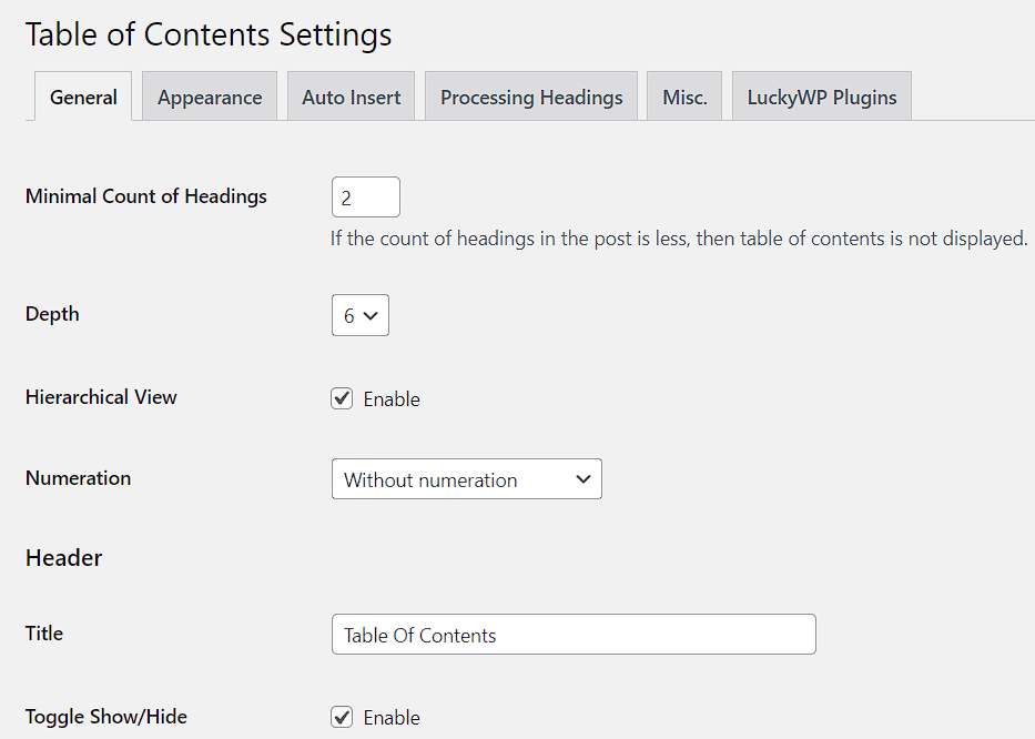 LuckyWP-General-Settings