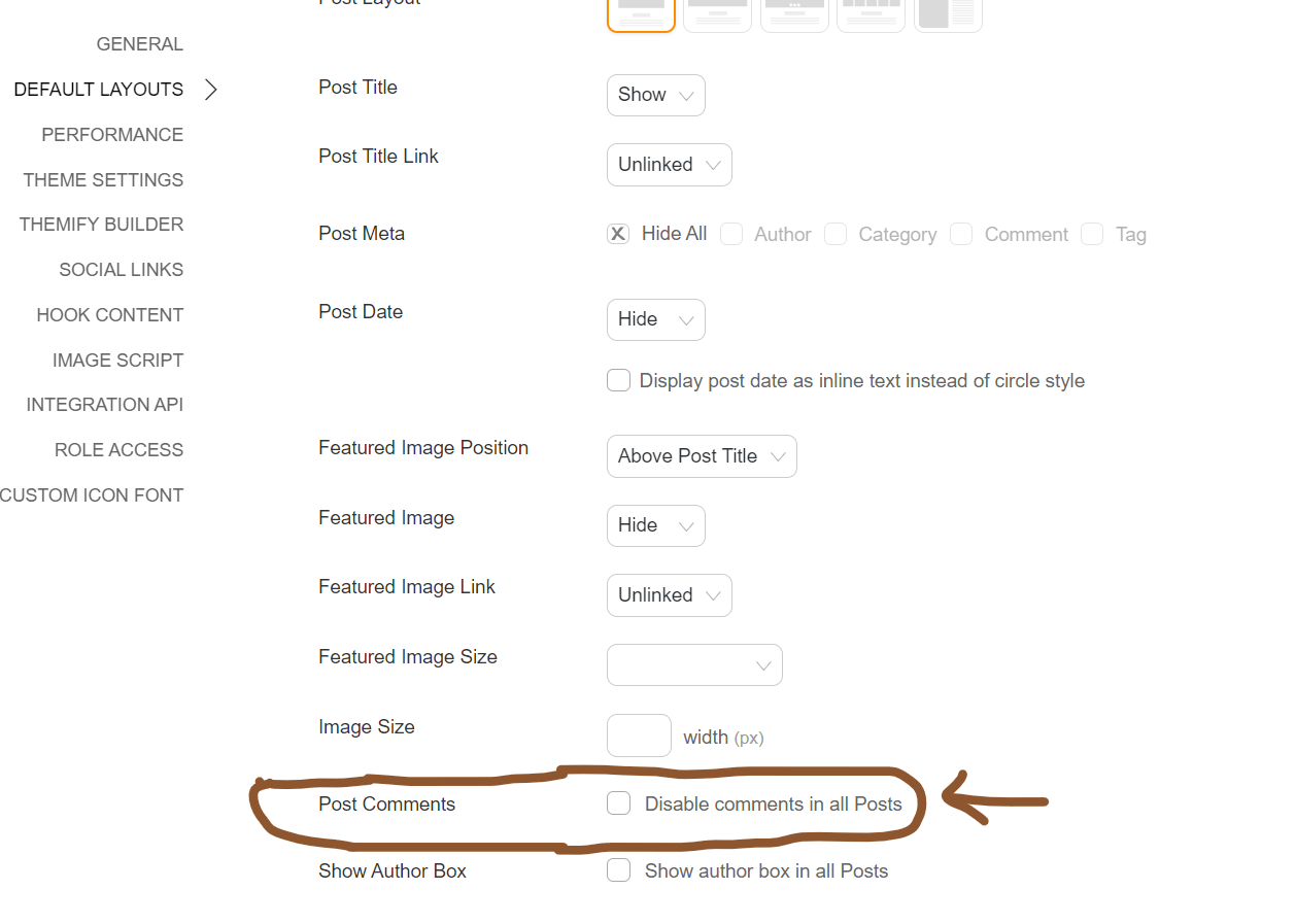 disable comments in all posts using themify ultra theme