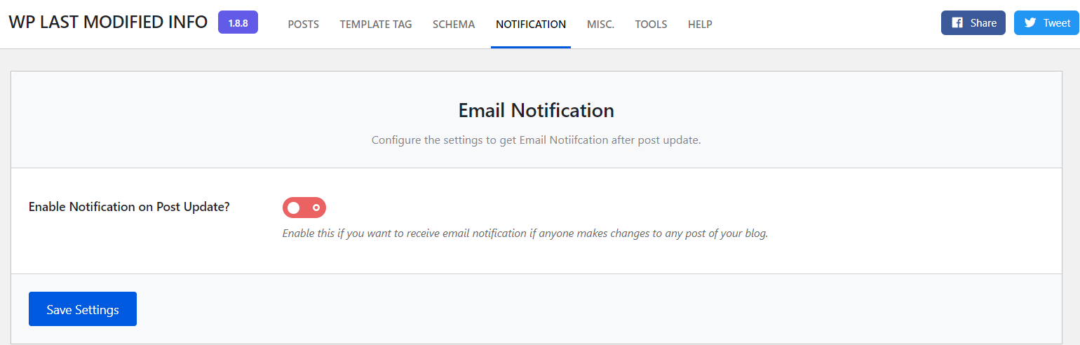 email notification last modified info