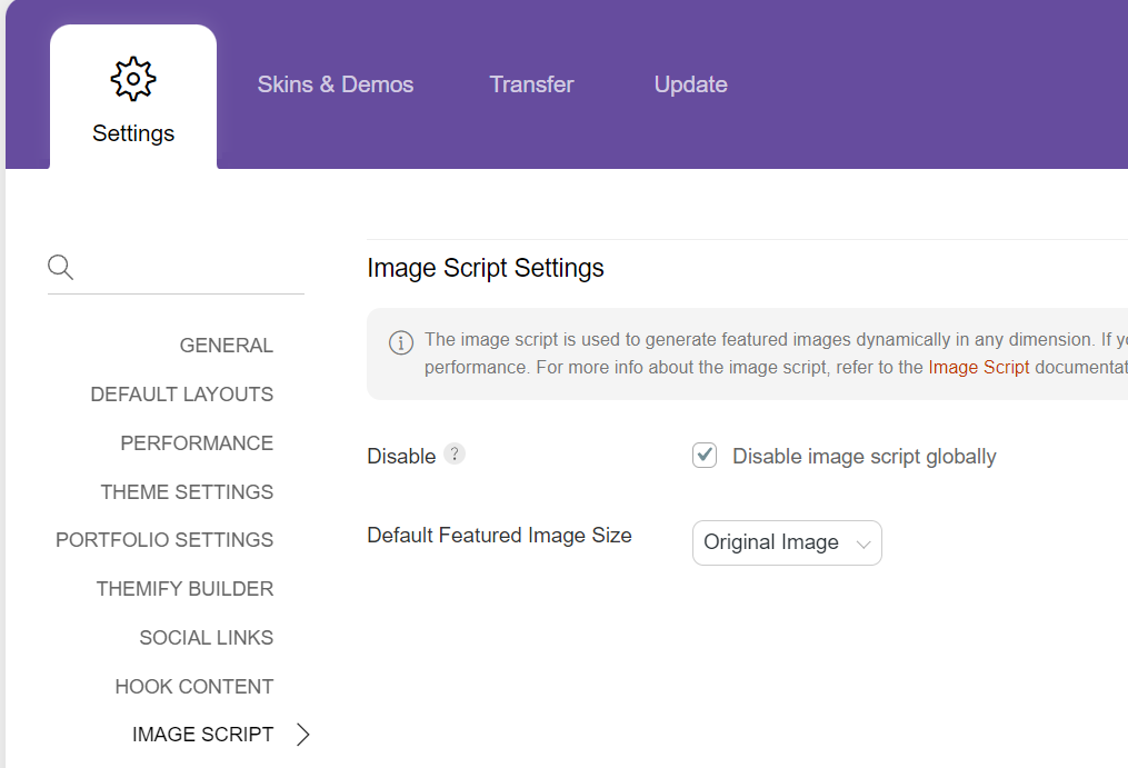 image script themify builder settings