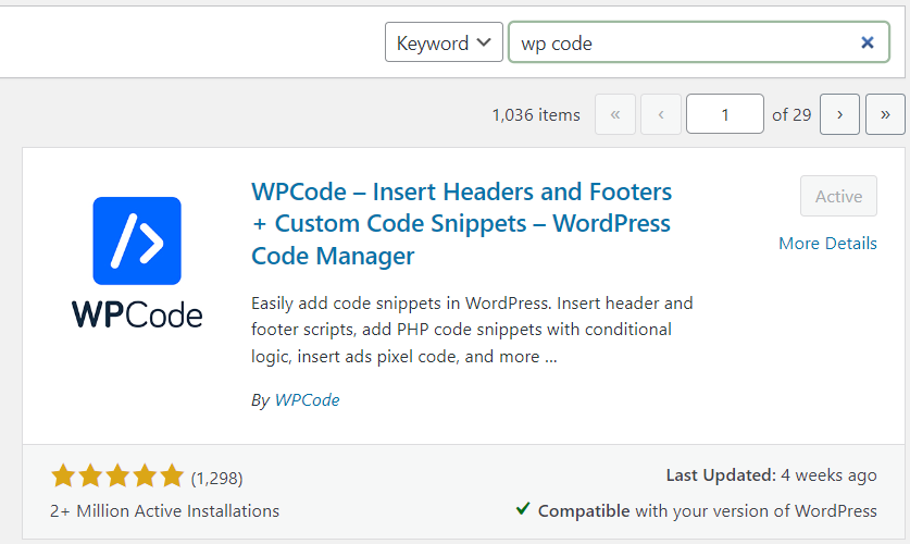 install and activate wp code plugin