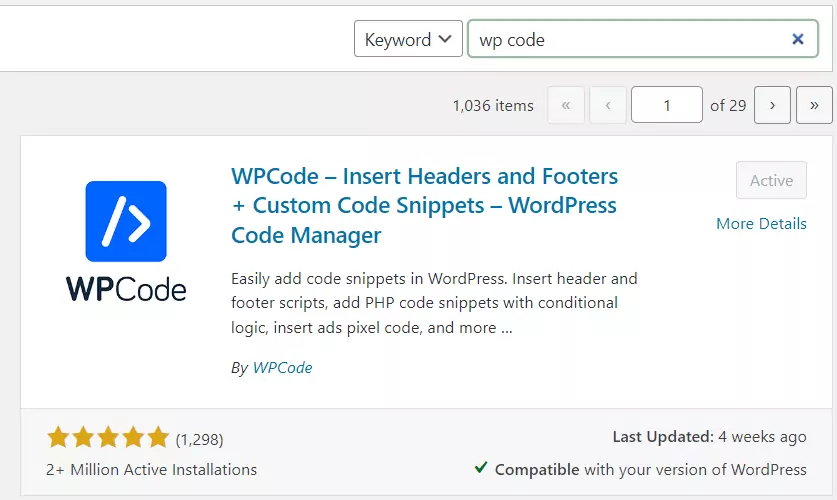 install and activate wp code