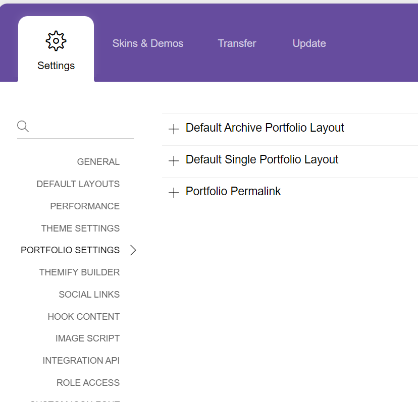 portfolio themify settings