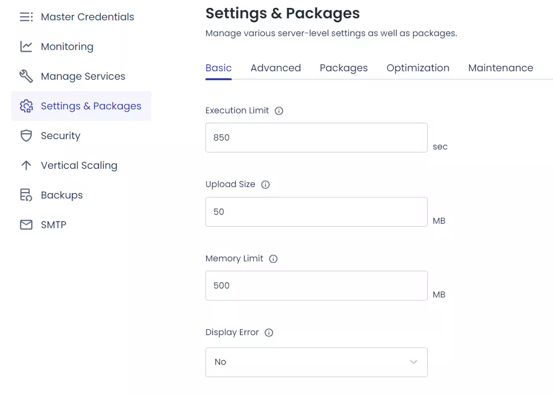 settings and packages basic