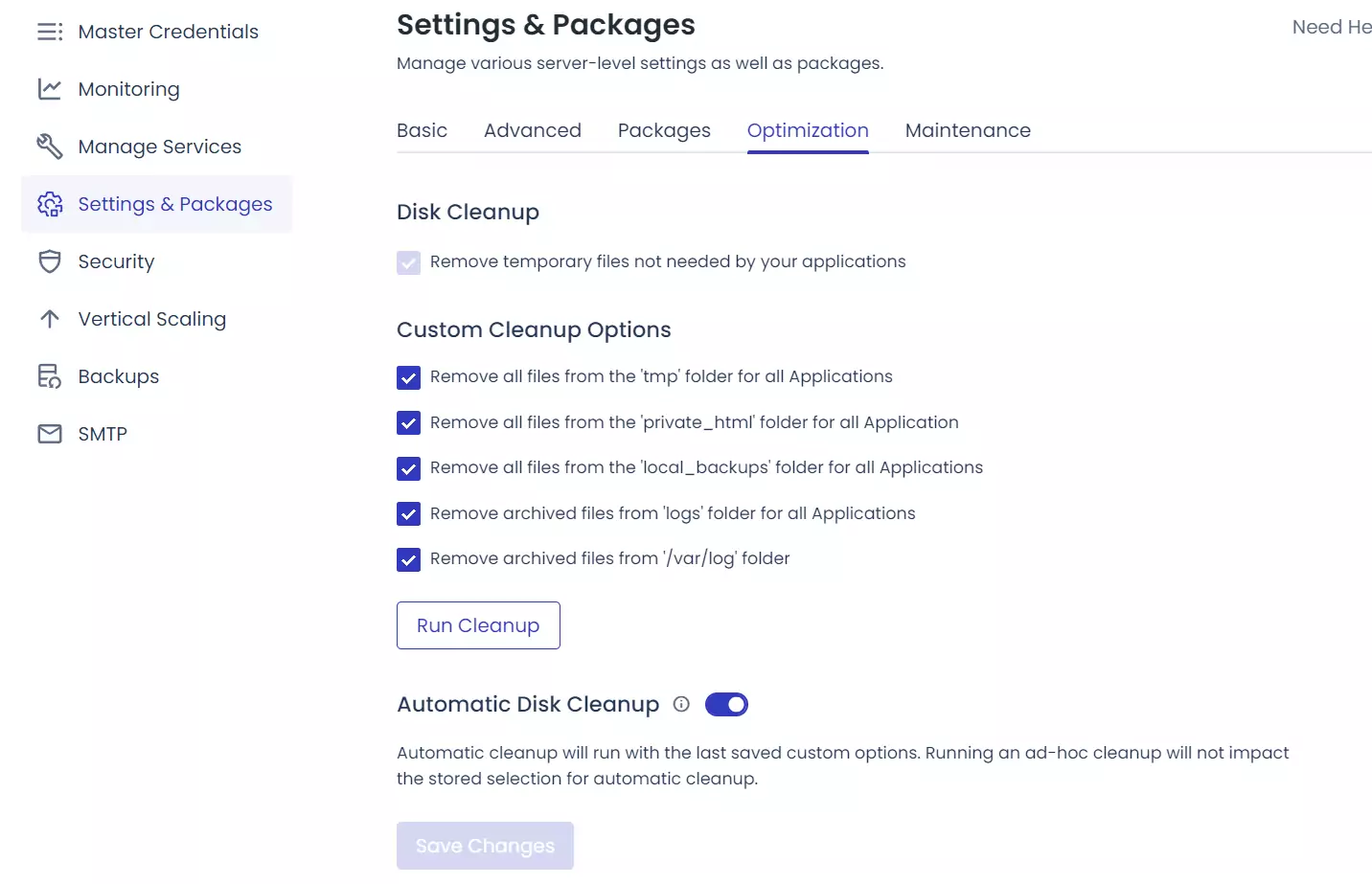 settings and packages optimization